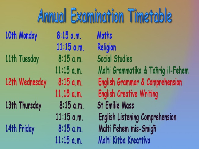 June exam timetable